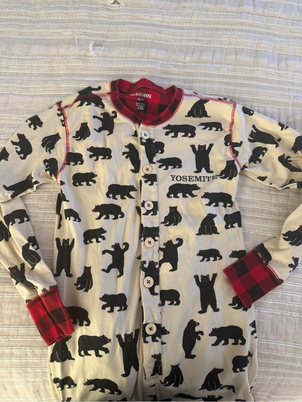 Yosemite Bear Print Womens One-Piece Pajamas - Red & Cream